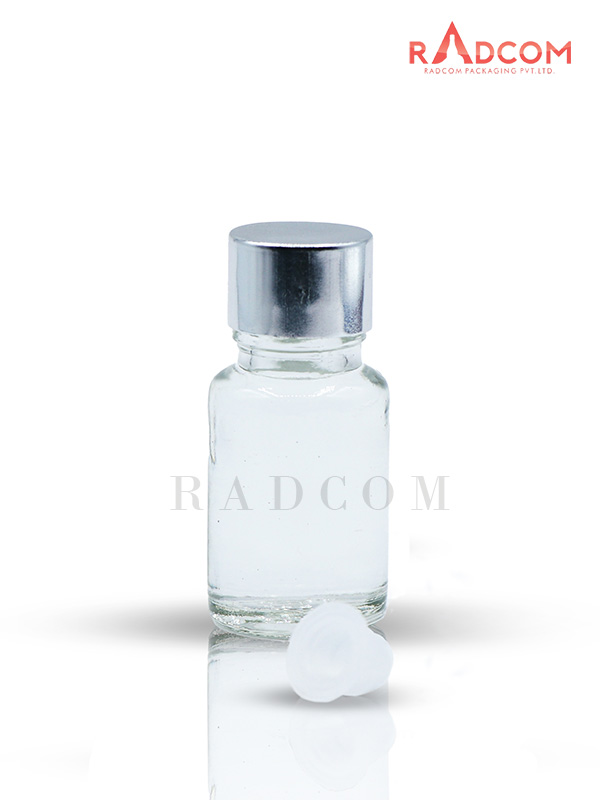 10ML Clear Glass Dropper Bottle with Silver Screw Cap and Safety Plug